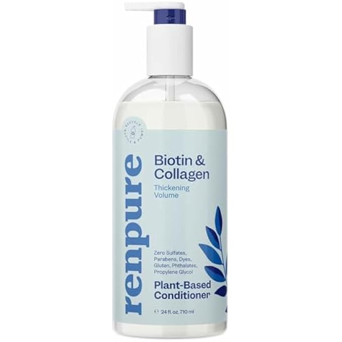 Renpure PLANT BASED BIOTIN AND COLLAGEN THICKENING VOLUME CONDITIONER - LEAVES HAIR LOOKING LUSCIOUS - GENTLE FORMULA - DYE, CRUELTY AND PARABEN FREE - RECYCLABLE, PUMP BOTTLE DESIGN - 24 FL OZ - Image 2